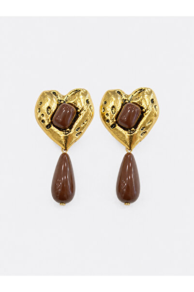 Meva Takı ve Aksesuar Roman Heart Form Stone Detailed Earrings I Mev'Art Coll...