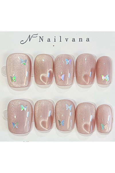 Nailvana Μικρά Χειροποίητα Αυτοκόλλητα Νύχια με Ροζ Πεταλούδες
