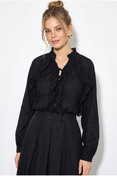 Bianco Lucci Γυναικείο πουκάμισο με βολάν, λεπτομερή φιόγκο και κουμπιά 4237 ...