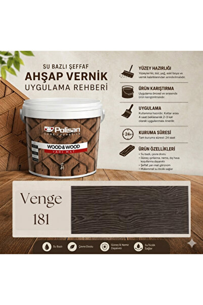 Polisan Wood&Wood Anti Aging Ahşap Verniği Yarı Mat Su Bazlı Ahşap Boyası 0,7...
