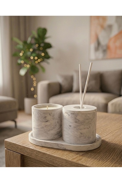 FOSEA CONCEPT Ousia Set - Beton Tepsili Mum ve Çubuklu Oda Kokusu