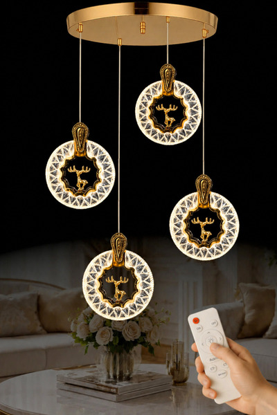 Luna Lighting Ren Geyiği Model 4 lü Gold Kaplama 3 RENK Kumandalı Salon Mutfa...