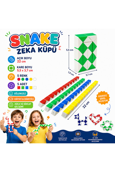 Shoplandu Snake Zeka Küpü - Renkli Yılan Zeka Küpü 5 Adet