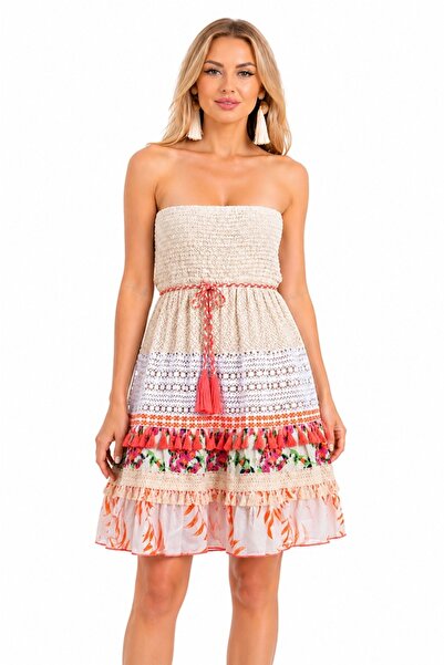 Savage Culture Short boho dress, summer, off-shoulder, embroidery, adjustable...