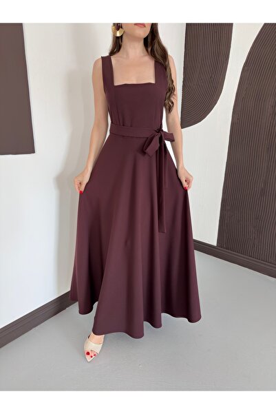Ekim Store Rochie maxi cu bretele groase și centură în talie
