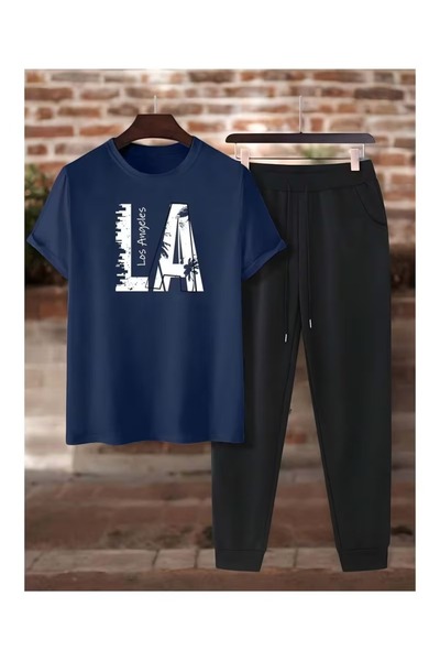 By Layina LOS ANGELES BASKILI BÜYÜK BEDEN OVERSIZE EŞOFMAN & TİŞÖRT TAKIMI