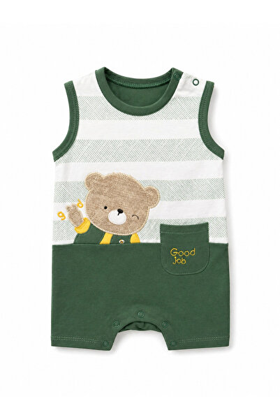 NiLi Striped Summer Jumpsuit with Baby Teddy Bear Figure