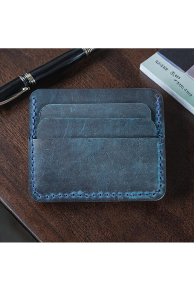 MelAlp Genuine Crazy Leather Card Holder Double Sided Handmade