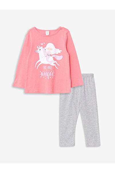 LC Waikiki Crew Neck Long Sleeve Printed Baby Girl Pajama Set