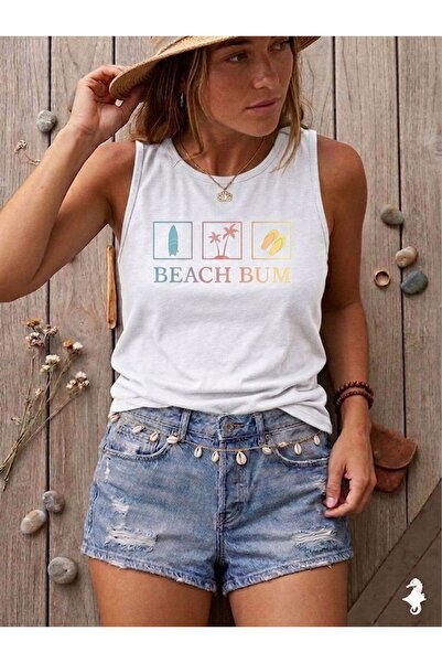 FAVORİST Γυναικείο μπλουζάκι με στάμπα BEACH BUM (Off Shoulder) με λεπτή εφαρ...