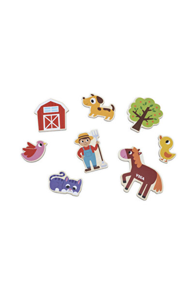 Viga Magnetic set of wooden farm animals (20 pieces),