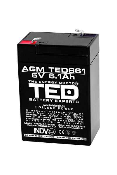 TED Electric Acumulator Stationar AGM VRLA Etans 6V 6.1A F1 T1, Dimensiuni 70...