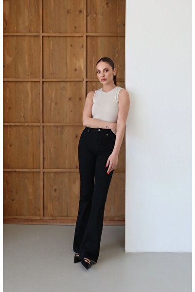 roea High Waist Lycra Spanish Flare Jeans Black