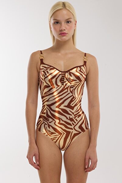 AYYILDIZ 4312 Shiny Brown Balconette Gathering Swimsuit