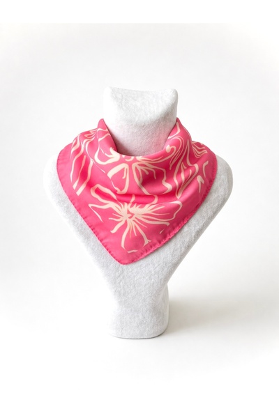 Vanelia Pink Floral Patterned Scarf Bandana - 50X50 cm