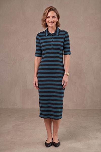 YXL COLLECTION Γυναικείο πουκάμισο Lycra μεγάλου μεγέθους με γιακά με ρίγες κ...