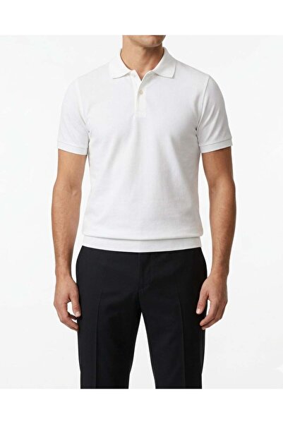 TerziAdemAltun Italian Style Slim Fit Polo Collar Men's T-Shirt Ecru T12676