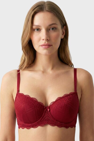 hadiora Women's Burgundy Lace Padded Bra