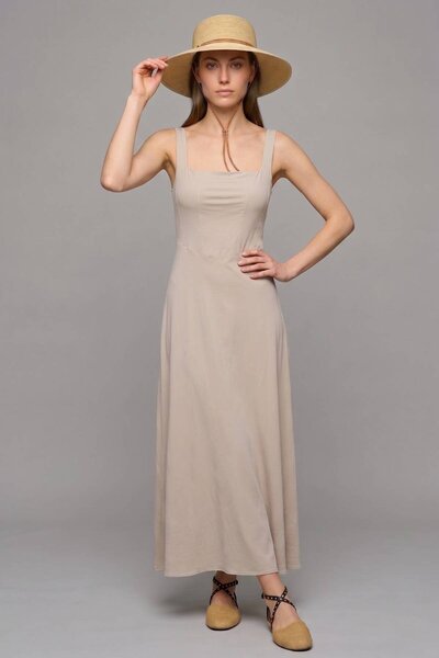 SMILE Luna Beige Strappy Midi Dress