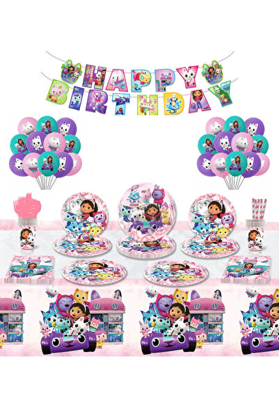 ANTADESIM Set 128 piese vesela petrecere Gabby’s Dollhouse pentru 10 copii, s...
