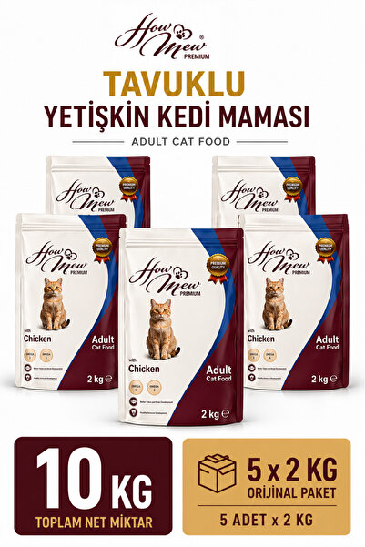 how&meow 10 Kg Tavuklu Yetişkin Kedi Maması 5x2 Kg Orijinal Paket