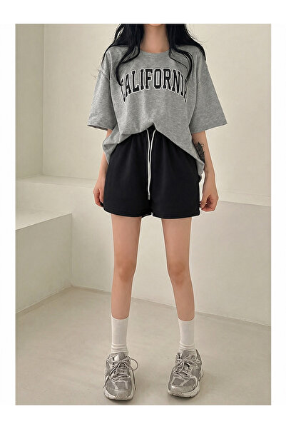 By Layina California Printed Women's Oversize Plus Size Shorts & T-Shirt Set