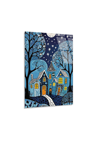 Artellodecor Masalsı Gece Evi ve Yıldızlı Gökyüzü 4mm Temperli Cam Tablo
