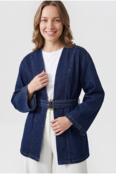 GLOW MUSE Beli Kemerli Kot Kimono Ceket -Laci