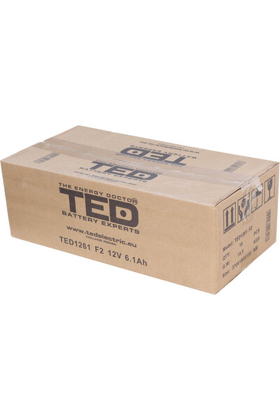 TED Electric Acumulator Stationar AGM VRLA Etans 12V 6.1A F2 T2, Dimensiuni 90mm x 70mm x h101mm,