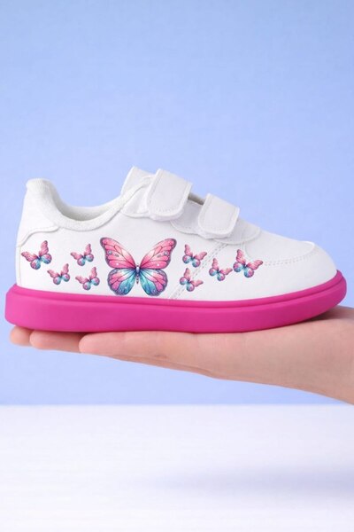 archiepet Pink Sole Colored Animals Printed Girls' Sneakers