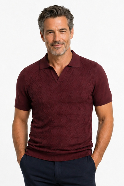 Pulltonic Ανδρικό πλεκτό μπλουζάκι πόλο με λαιμόκοψη V και σχέδιο
