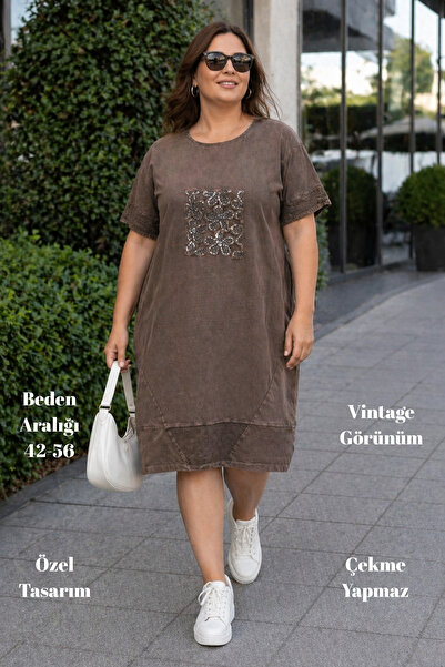 CEDY DENIM Γυναικείο φόρεμα με παγιέτες, λεπτομέρεια από δαντέλα, άνετη εφαρμ...