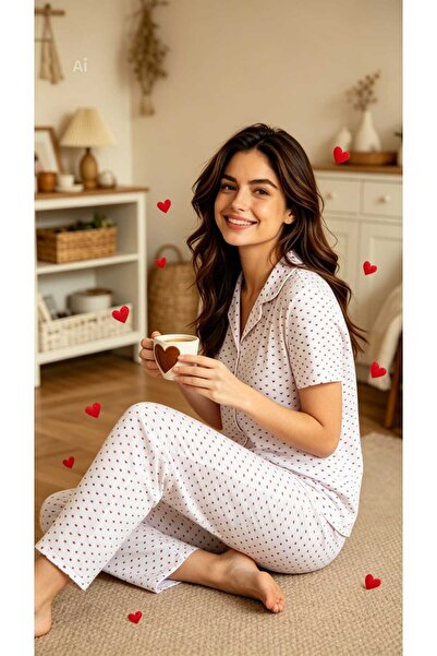 NiCe İç Giyim Λευκό χρώμα Πουκάμισο με μοτίβο καρδιάς με γιακά από ύφασμα Mil...