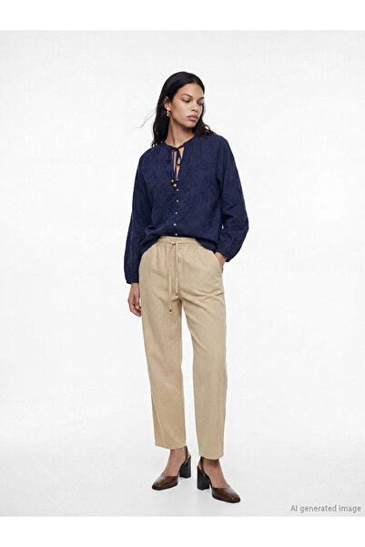 LC Waikiki Beige Elastic Waist Balloon Fit Women's Jean Trousers