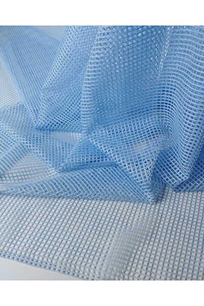 Kumaş Parça قماش شبكي رقيق باللون الأزرق الفاتح ناعم الملمس مقاس 150x350 سم