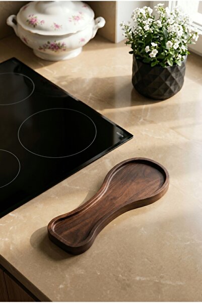 Frolde Doğal Ahşap Kaşık/Kepçe Altlığı 23×9×2 cm – Tezgâh Üstü Spoon Rest, Ko...
