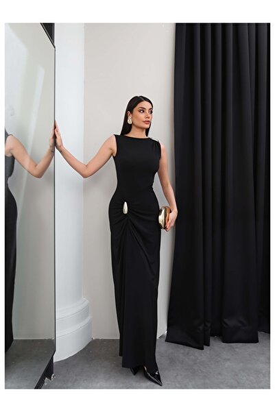 ESRAHELVACI Αμάνικο μακρύ φόρεμα με λεπτομέρεια από κουμπώματα και ντραπέ