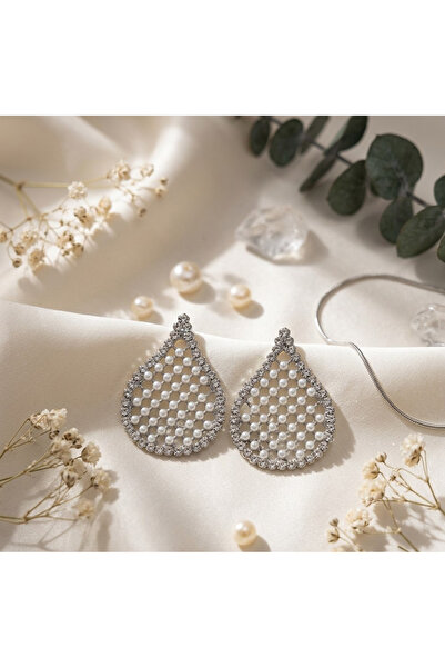 Shiklik Women's Vintage Drop Model Stone and Pearl Earrings
