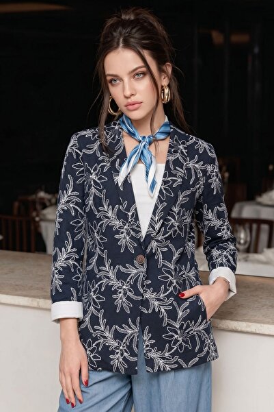 armonika Γυναικείο μπουφάν με μονό κουμπί σε σκούρο μπλε με σχέδιο ARM-26Y001104