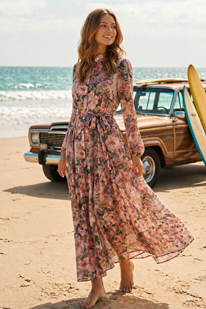 benguen Φόρεμα Τζέσικα με σχέδια, Τεσεττούρ, B606 Σολομός