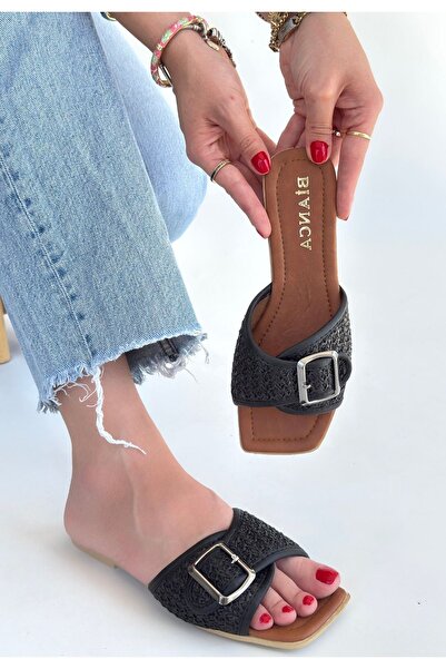 HWNLİFE Revin Black Skin Slippers