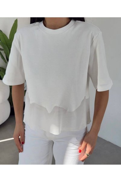 LİNDALİNA TEKSTİL Tül Detaylı Bacis T-shirt