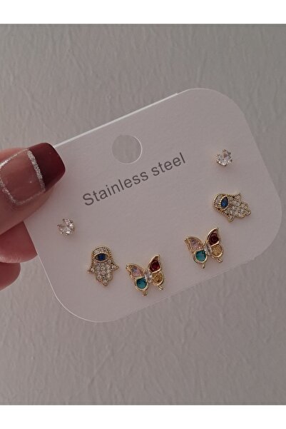 8atelier Six-Piece Butterfly Detail Steel Gold Earrings Resistant to Tarnishing