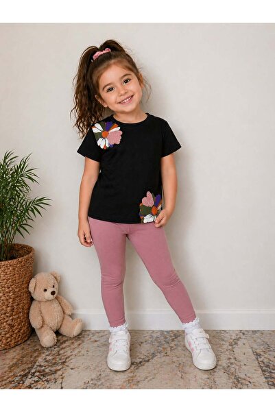 ModaPlaza Tricou din bumbac pieptănat cu imprimeu dublu cu margarete pentru f...