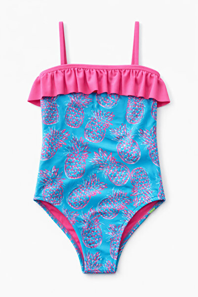 Starinci Mayo Girl's One-Piece Swimsuit with Ruffles and Pineapple Pattern