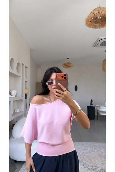 Buket Teke Μπλούζα Candy Pink με κοντά μανίκια και ανοιχτούς ώμους