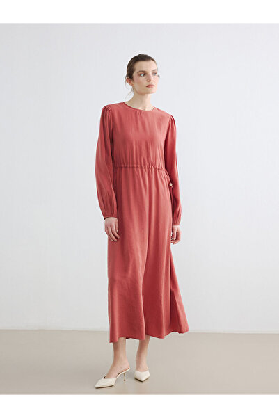 LC Waikiki Lcw Everyday Brown Crew Neck Fitted Dress