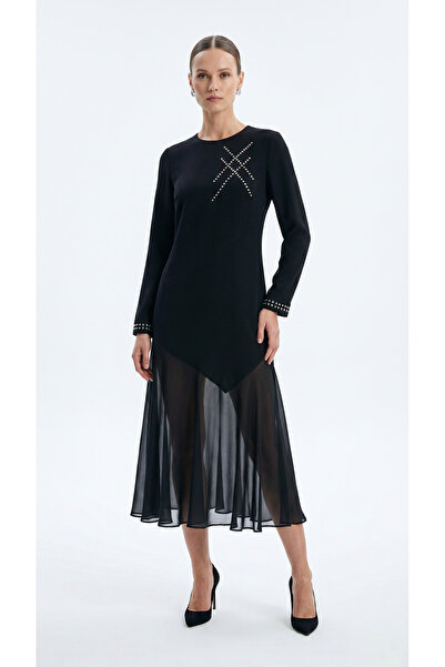 Şeker Portakalım Tunic Dress with Metal Stone Accessories Black (Choose 1 Siz...