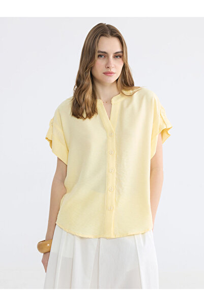 LC Waikiki Yellow Crochet Collar Women's Shirt