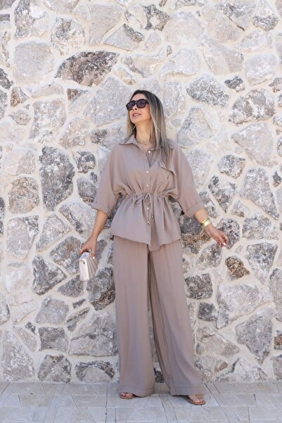 bytugcekaya طقم مينك بأكمام قصيرة وخصر قياسي مع رباط